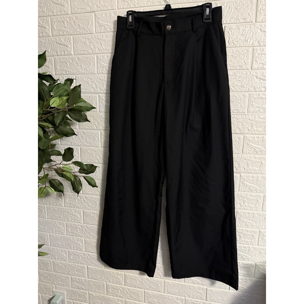 Cider Black Pleated Front Wide Leg High Rise Dress Pants Womens Size L